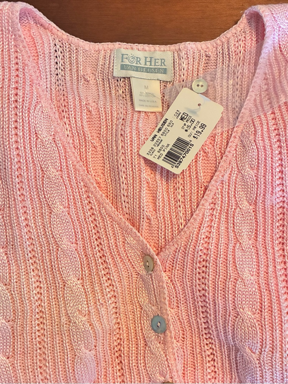 Van Heusen Pink Cable-Knit V-Neck Medium Button Vest, For Her